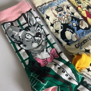 NWT 3 pairs Funky Baroque Tube Socks with Cat King Madonna Print Diamond Pattern